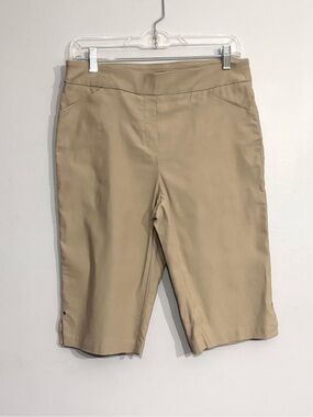 Coconut Row Palm Beach Tan Khaki Flat Front Capris Stretch Rayon Pants Womens 10